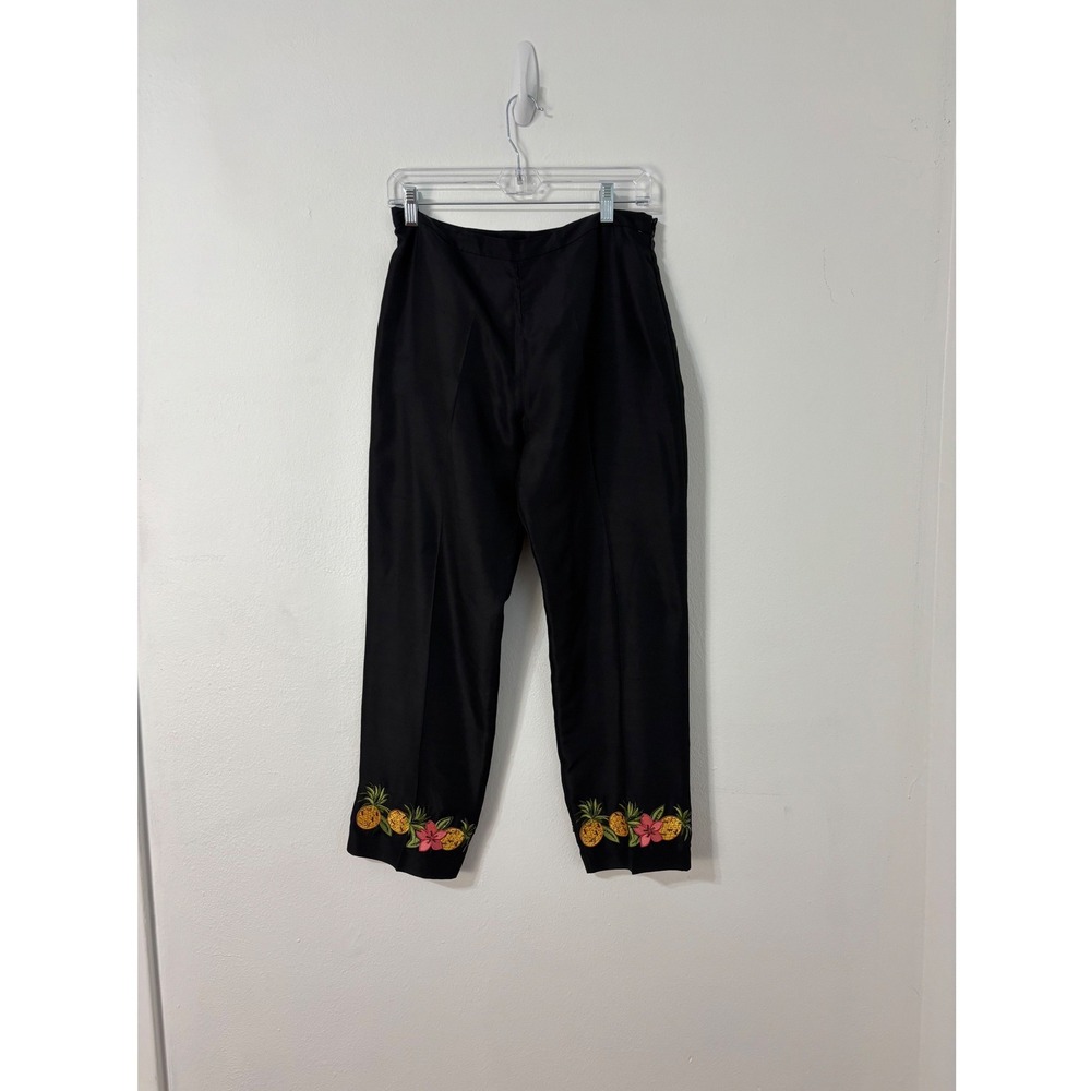 Black Silk Pants Dark Cottagecore Old Money Beaded Embroidered Luxury  Womens 8
